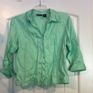 Relativity Green Button Down Shirt with Notched Collar